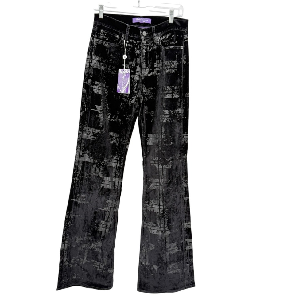 New Ralph Lauren Purple Label Pants 160 Slim Metallic Foil Plaid Velvet 27 - Picture 3 of 12